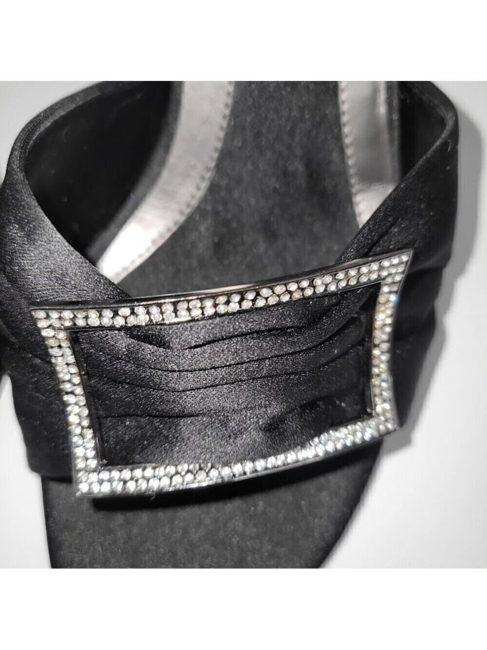 Enzo Angiolini Eamoria Black Fabric Heeled Slide w/Rhinestones Womens Shoes SZ 6 - Picture 4 of 10